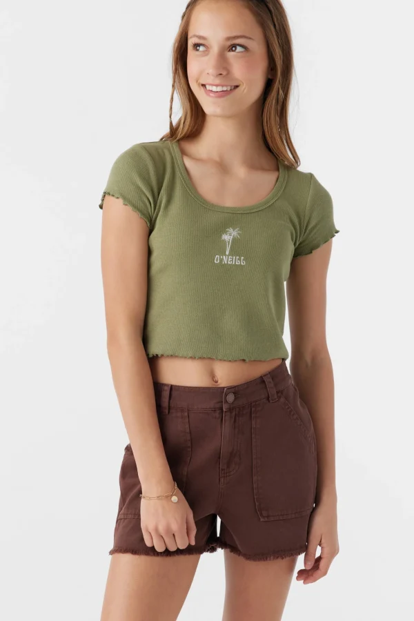 O’Neill Tops^GIRL'S SAMMIE EMBROIDERY PALMS TEE OIL GREEN