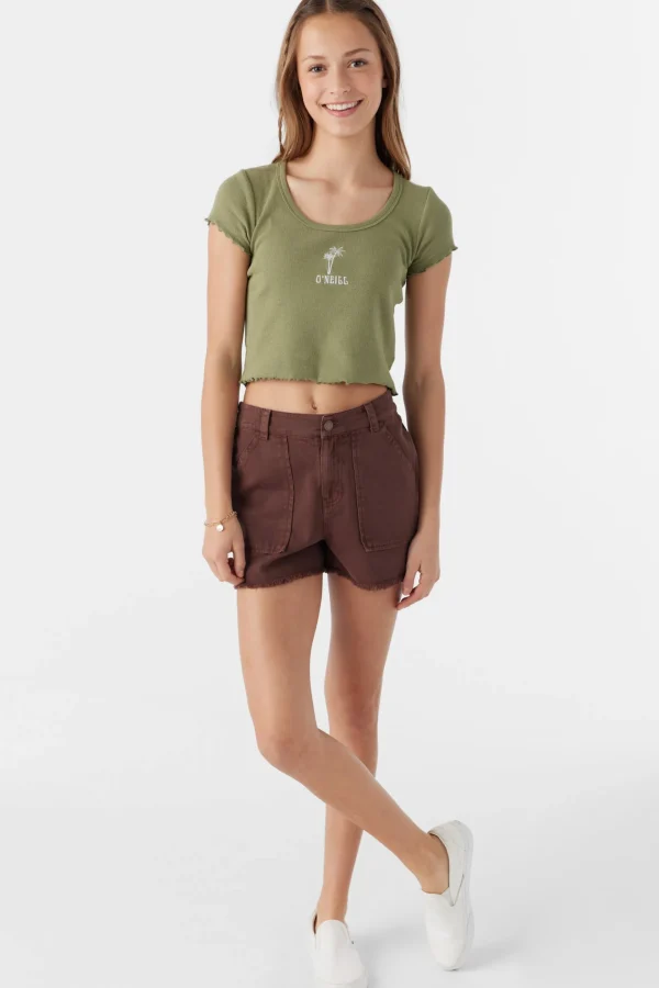 O’Neill Tops^GIRL'S SAMMIE EMBROIDERY PALMS TEE OIL GREEN