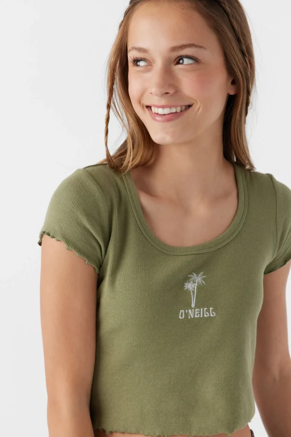 O’Neill Tops^GIRL'S SAMMIE EMBROIDERY PALMS TEE OIL GREEN