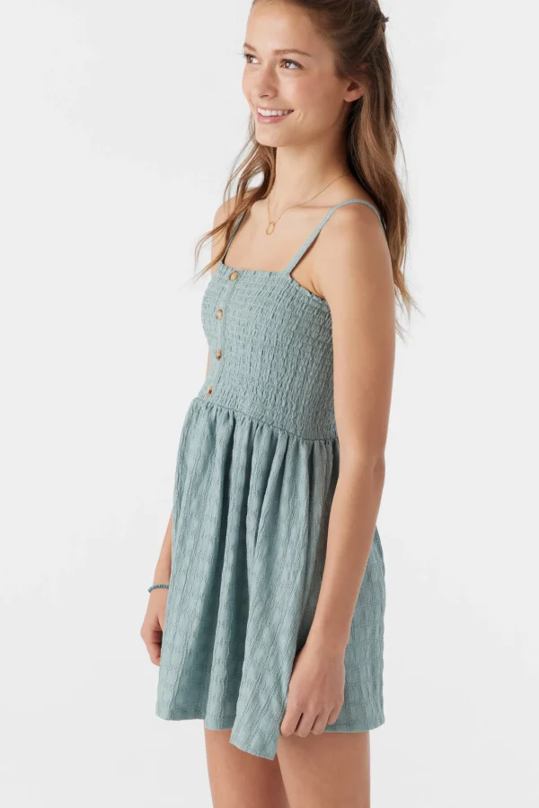 O’Neill Dresses^GIRL'S SHAENA SMOCKED TEXTURED KNIT DRESS SILVER BLUE