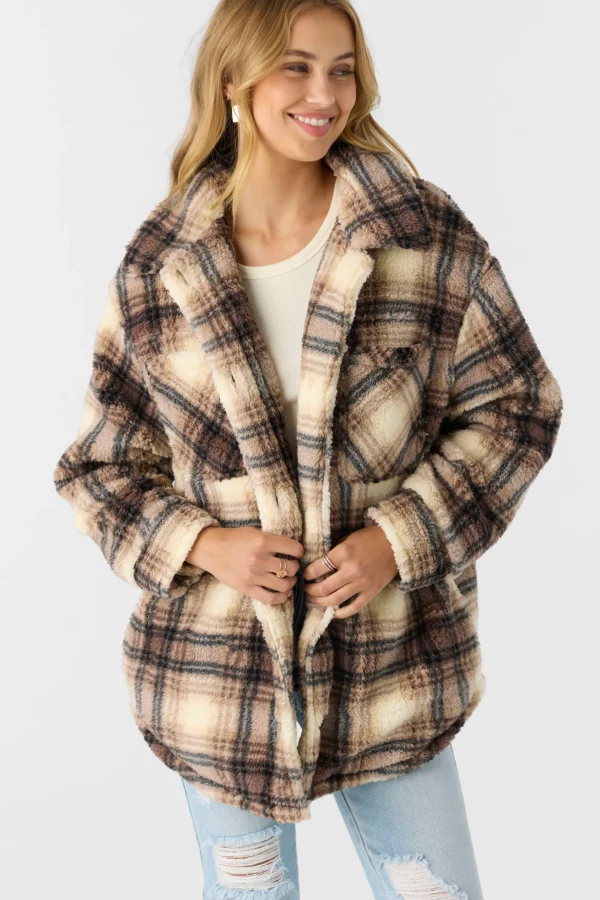 O’Neill Jackets^HEATH PLAID HIGH PILE FLEECE JACKET TOBACC BRW