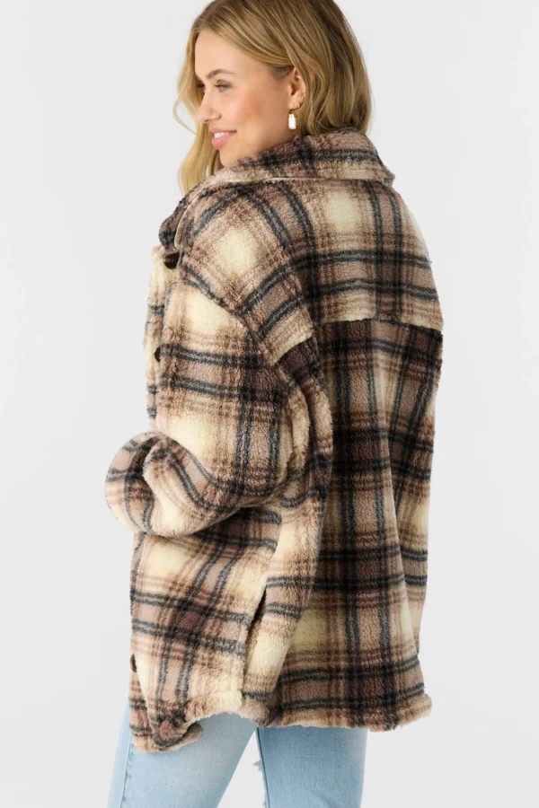 O’Neill Jackets^HEATH PLAID HIGH PILE FLEECE JACKET TOBACC BRW