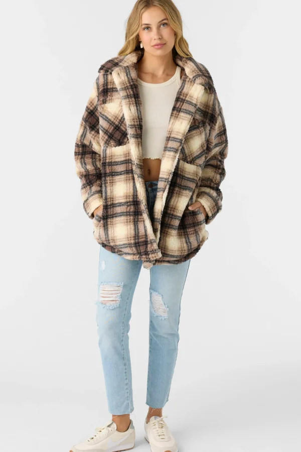 O’Neill Jackets^HEATH PLAID HIGH PILE FLEECE JACKET TOBACC BRW