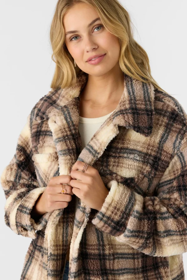 O’Neill Jackets^HEATH PLAID HIGH PILE FLEECE JACKET TOBACC BRW