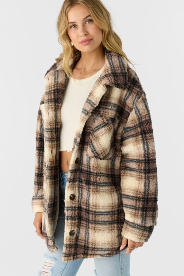 O’Neill Jackets^HEATH PLAID HIGH PILE FLEECE JACKET TOBACC BRW