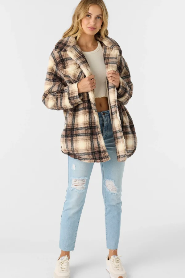 O’Neill Jackets^HEATH PLAID HIGH PILE FLEECE JACKET TOBACC BRW