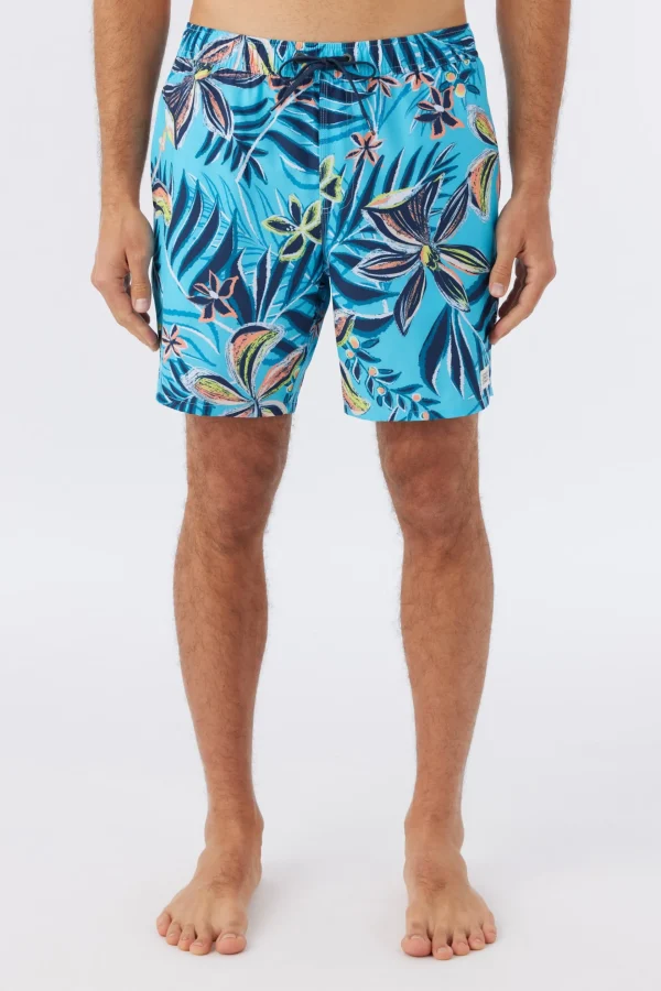 O’Neill Side Pockets^HERMOSA CREW ELASTIC WAIST 17" SWIM TRUNKS AQUARIUS