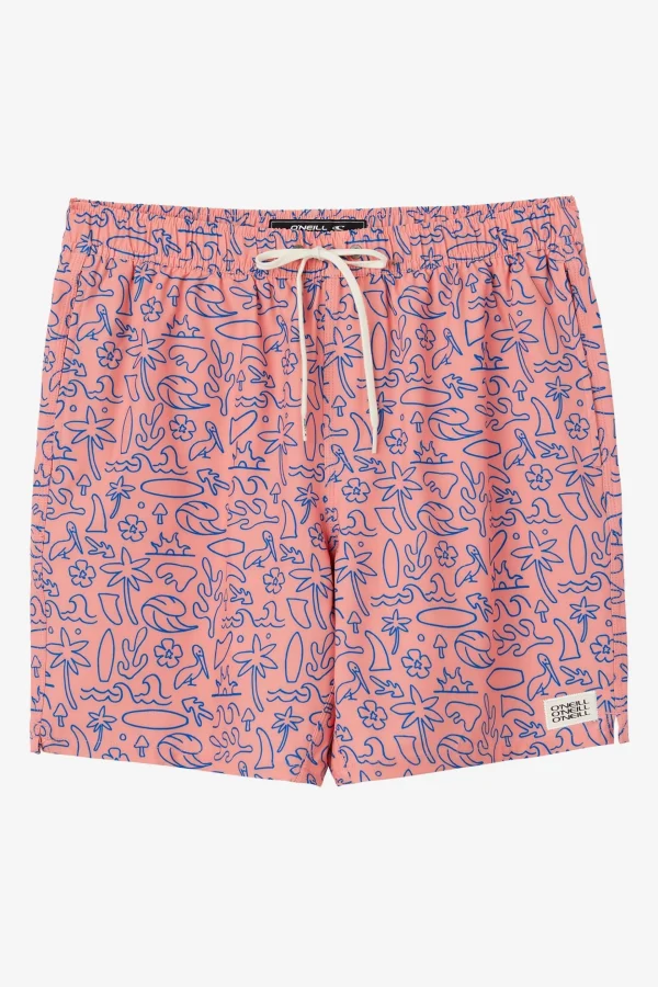 O’Neill Side Pockets^HERMOSA ELASTIC WAIST LINED 17" SWIM TRUNKS CORAL 2