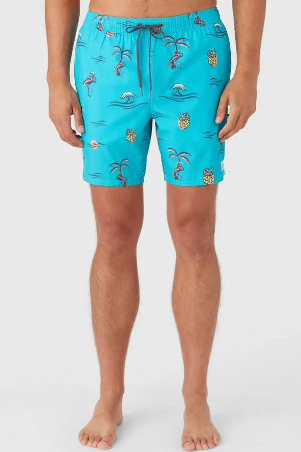 O’Neill Side Pockets^HERMOSA ELASTIC WAIST LINED 17" SWIM TRUNKS PEACOCK BLUE