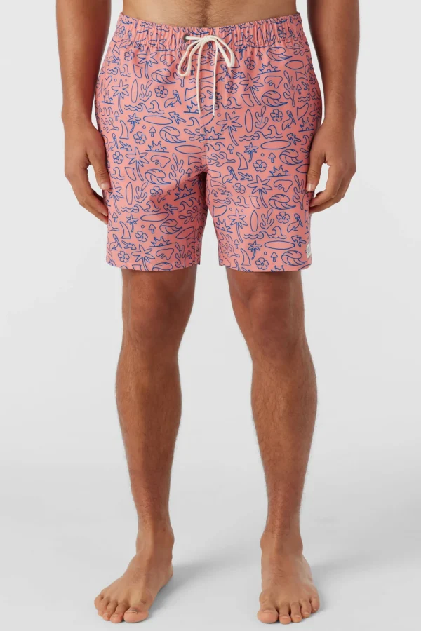 O’Neill Side Pockets^HERMOSA ELASTIC WAIST LINED 17" SWIM TRUNKS CORAL 2