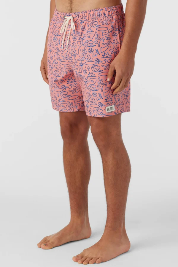 O’Neill Side Pockets^HERMOSA ELASTIC WAIST LINED 17" SWIM TRUNKS CORAL 2