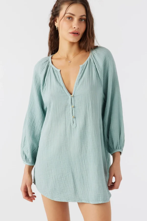 O’Neill Cover-Ups^KRYSTEN CRINKLE DOUBLE GAUZE TUNIC SWIM COVER-UP SILVER BLUE