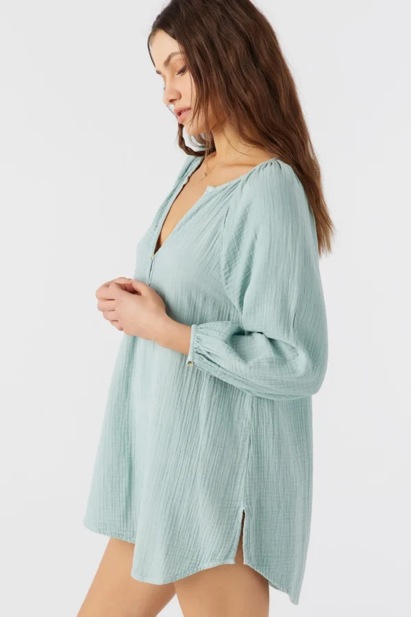 O’Neill Cover-Ups^KRYSTEN CRINKLE DOUBLE GAUZE TUNIC SWIM COVER-UP SILVER BLUE