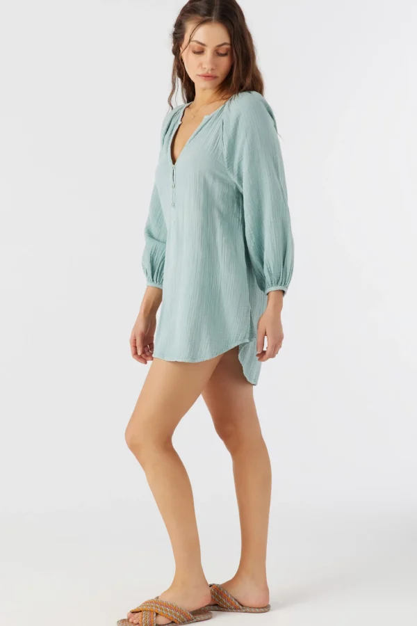 O’Neill Cover-Ups^KRYSTEN CRINKLE DOUBLE GAUZE TUNIC SWIM COVER-UP SILVER BLUE