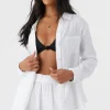 O’Neill Cover-Ups^LENI CRINKLE DOUBLE GAUZE BUTTON DOWN SHIRT WHITE