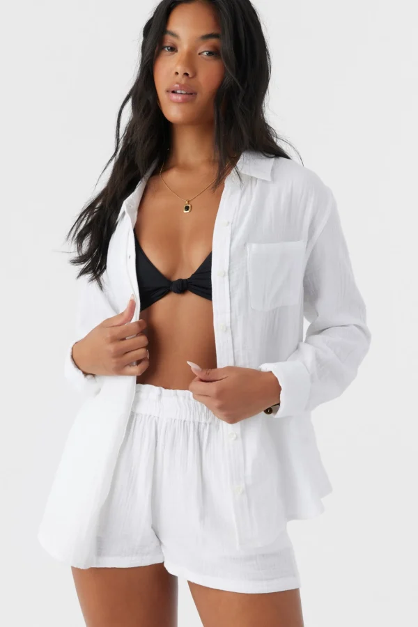 O’Neill Cover-Ups^LENI CRINKLE DOUBLE GAUZE BUTTON DOWN SHIRT WHITE