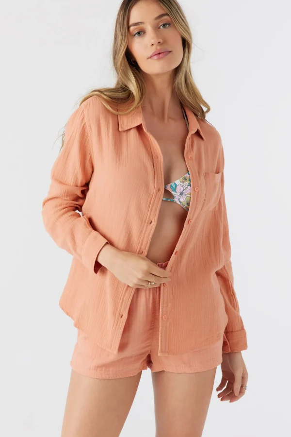 O’Neill Cover-Ups | Tops^LENI CRINKLE DOUBLE GAUZE BUTTON DOWN SHIRT CANYON SUNSET