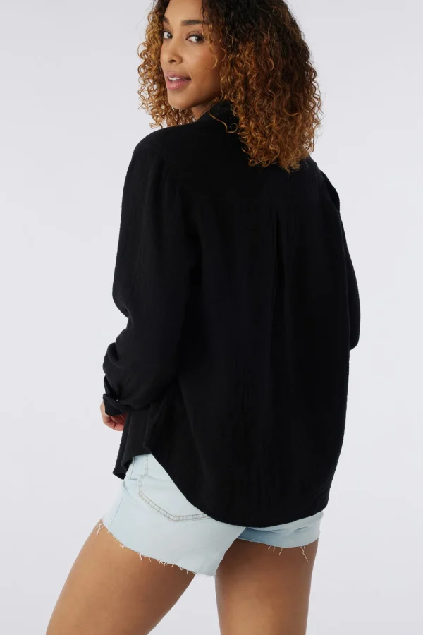 O’Neill Cover-Ups^LENI CRINKLE DOUBLE GAUZE BUTTON DOWN SHIRT BLACK