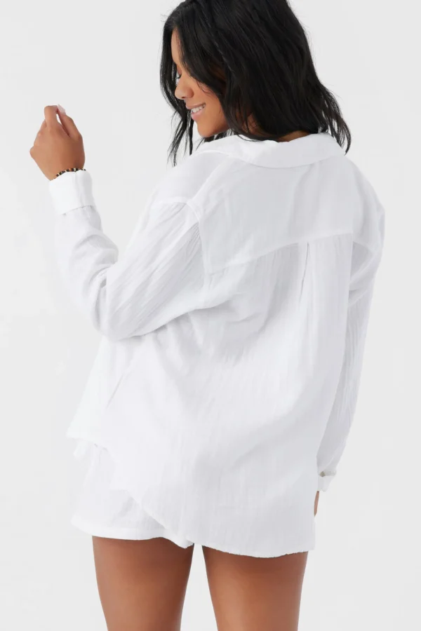 O’Neill Cover-Ups^LENI CRINKLE DOUBLE GAUZE BUTTON DOWN SHIRT WHITE