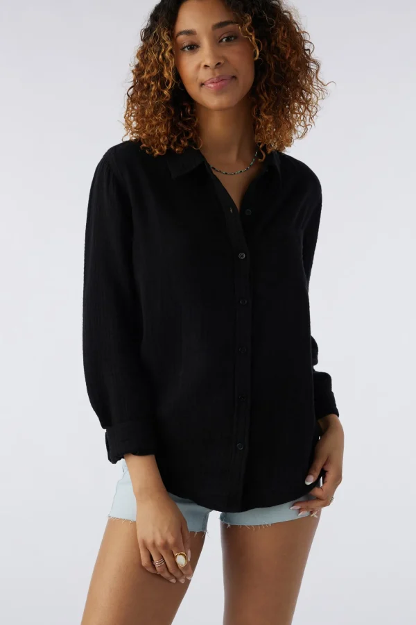 O’Neill Cover-Ups^LENI CRINKLE DOUBLE GAUZE BUTTON DOWN SHIRT BLACK