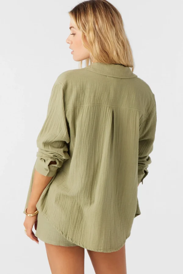 O’Neill Cover-Ups^LENI CRINKLE DOUBLE GAUZE BUTTON DOWN SHIRT OIL GREEN