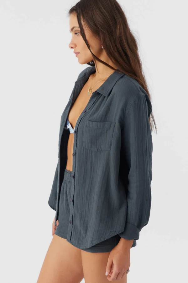 O’Neill Tops^LENI CRINKLE DOUBLE GAUZE BUTTON DOWN SHIRT SLATE