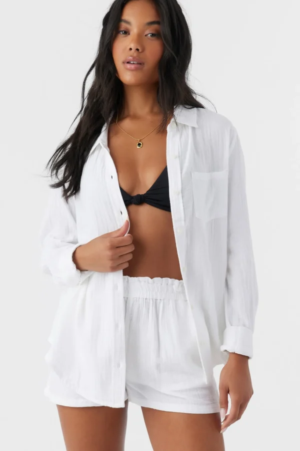 O’Neill Cover-Ups^LENI CRINKLE DOUBLE GAUZE BUTTON DOWN SHIRT WHITE