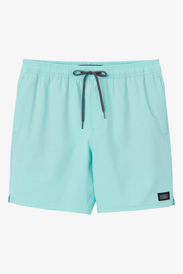 O’Neill Side Pockets^LENNOX HERMOSA SOLID ELASTIC WAIST 17" SWIM TRUNKS TURQUOISE