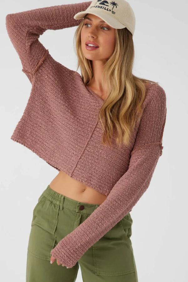 O’Neill Sweaters, Hoodies & Fleece | Tops^MARINA COTTON SLUB V-NECK SWEATER BURLWOOD