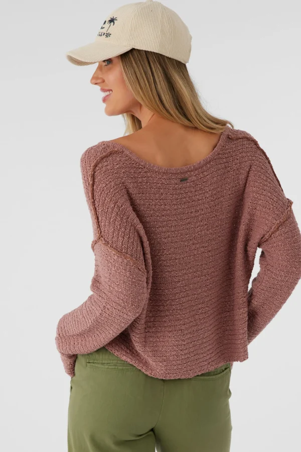 O’Neill Sweaters, Hoodies & Fleece | Tops^MARINA COTTON SLUB V-NECK SWEATER BURLWOOD