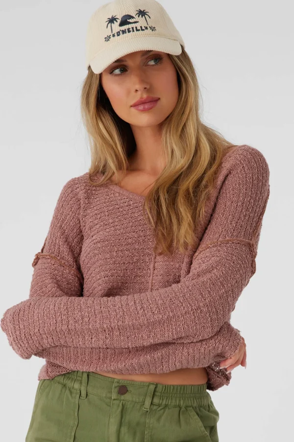 O’Neill Sweaters, Hoodies & Fleece | Tops^MARINA COTTON SLUB V-NECK SWEATER BURLWOOD