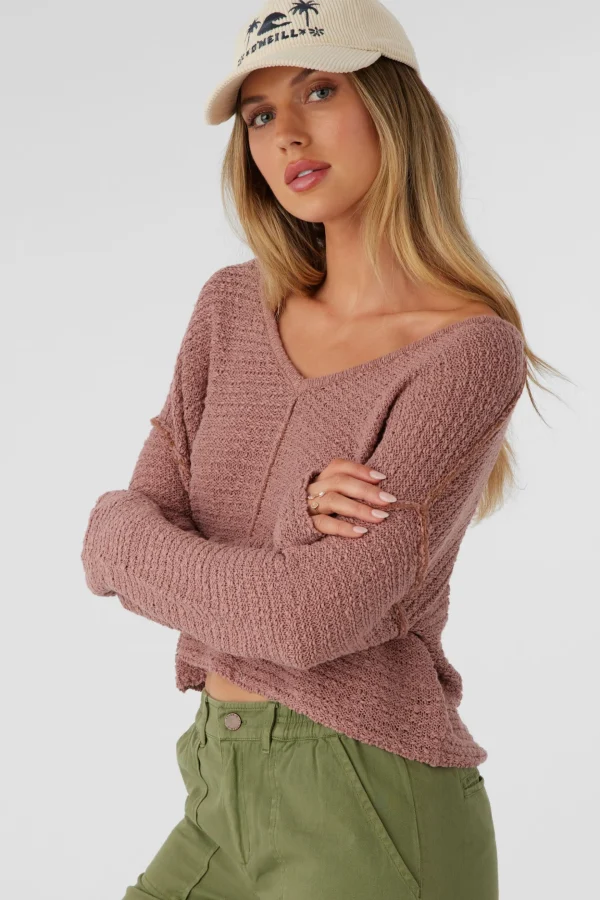 O’Neill Sweaters, Hoodies & Fleece | Tops^MARINA COTTON SLUB V-NECK SWEATER BURLWOOD