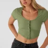 O’Neill Tops^MARLENA TEXTURED KNIT CROP TOP OIL GREEN