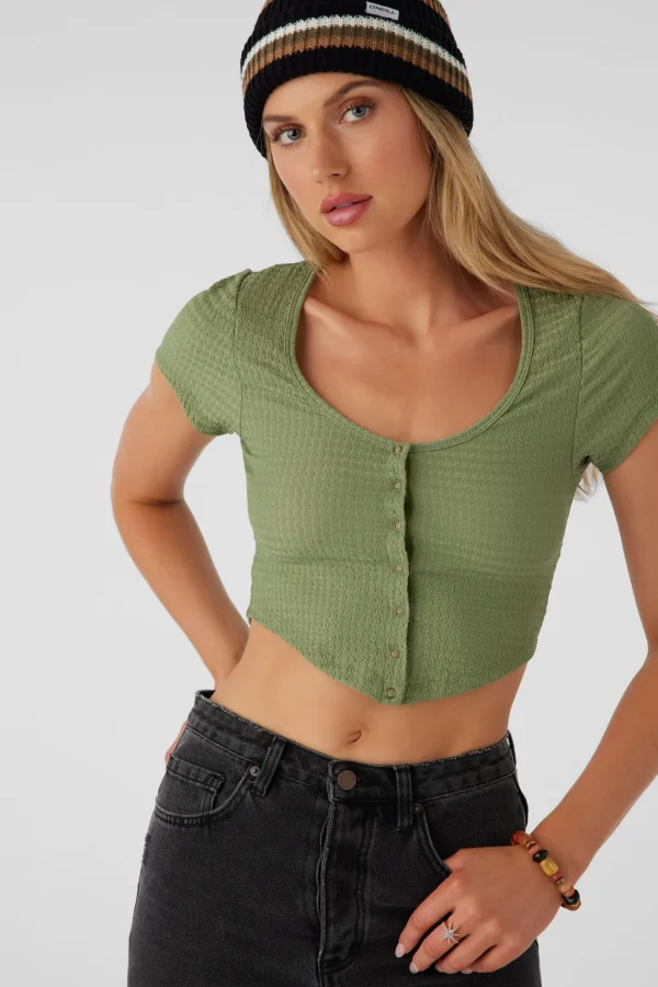 O’Neill Tops^MARLENA TEXTURED KNIT CROP TOP OIL GREEN