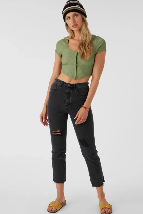 O’Neill Tops^MARLENA TEXTURED KNIT CROP TOP OIL GREEN