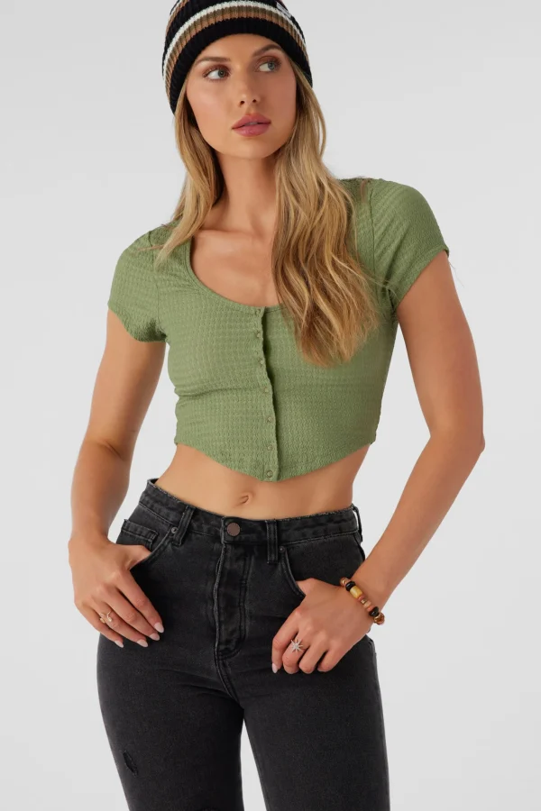 O’Neill Tops^MARLENA TEXTURED KNIT CROP TOP OIL GREEN