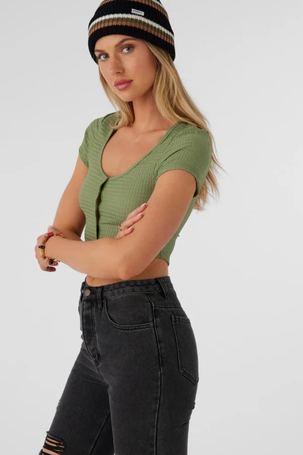 O’Neill Tops^MARLENA TEXTURED KNIT CROP TOP OIL GREEN