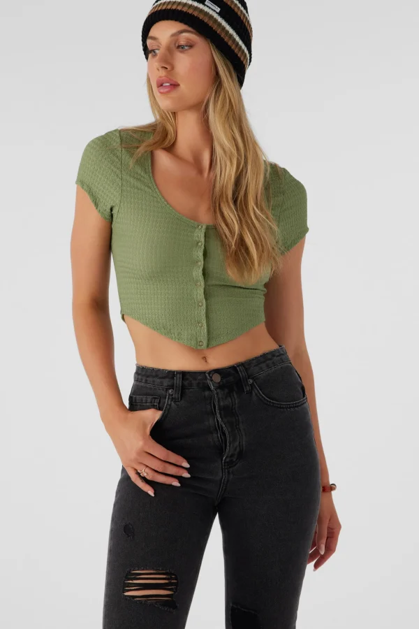 O’Neill Tops^MARLENA TEXTURED KNIT CROP TOP OIL GREEN