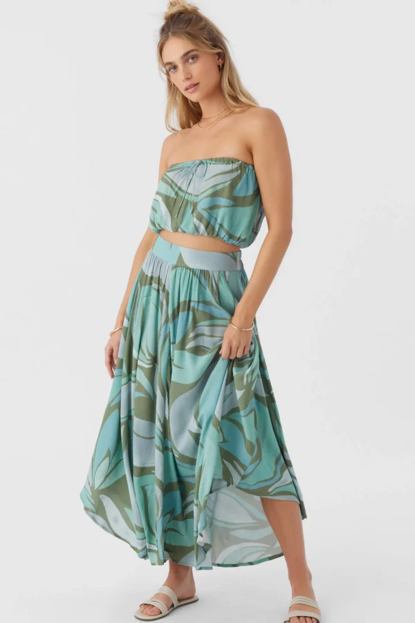 O’Neill Bottoms^MARNIE LORETTA PRINT MIDI SKIRT OIL GREEN