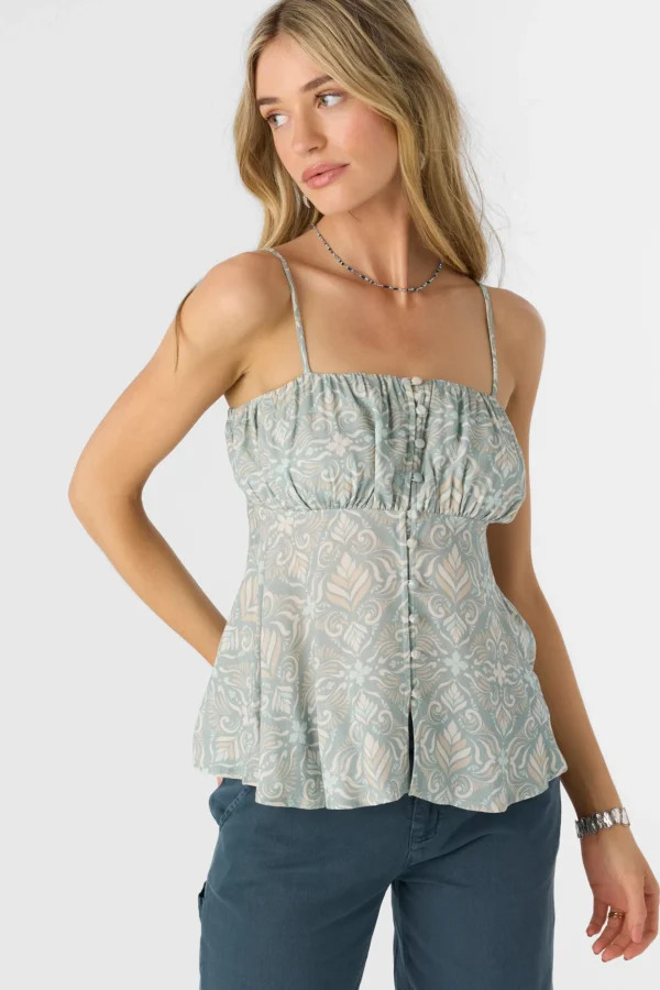 O’Neill Tops^MEI MARIA TILE BUTTON FRONT TANK TOP SILVER BLUE