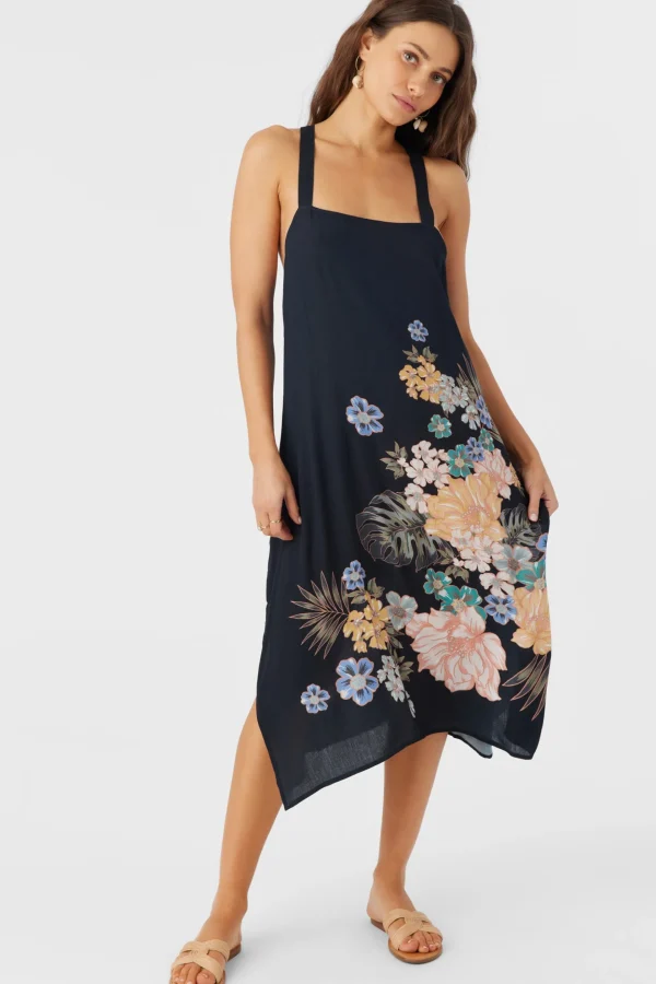 O’Neill Cover-Ups^MIRANDA MACAW TROPICAL MIDI COVER-UP DRESS BLACK