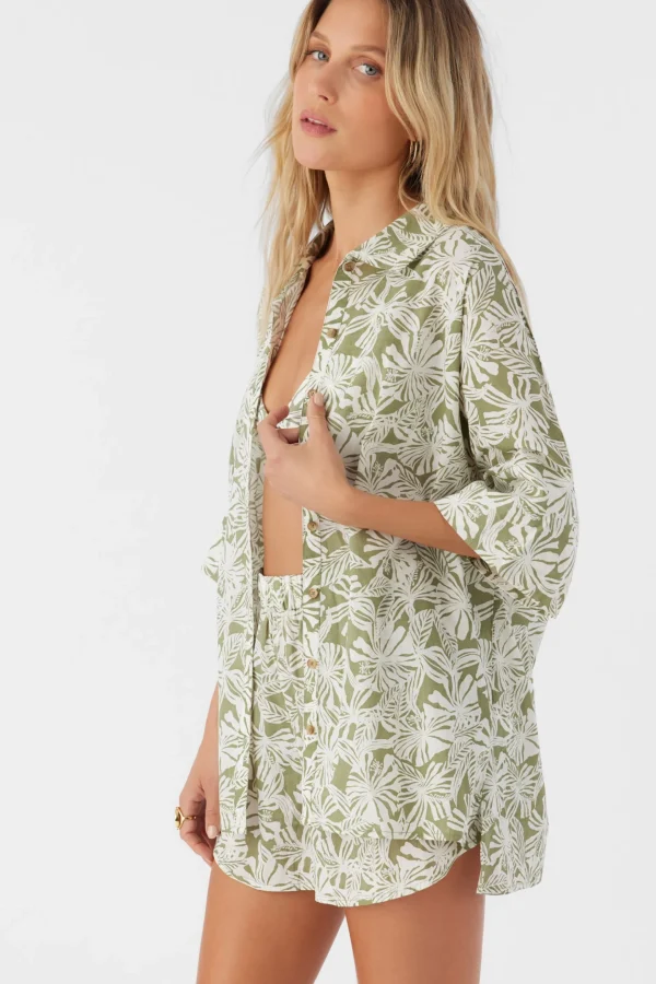 O’Neill Cover-Ups | Tops^OLIVIA HALFMOON OVERSIZED COVER-UP SHIRT OIL GREEN