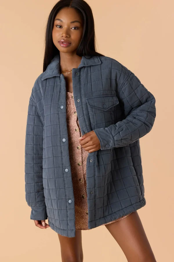 O’Neill Jackets^RYA QUILTED OVERSIZED FIT SNAP FRONT JACKET SLATE