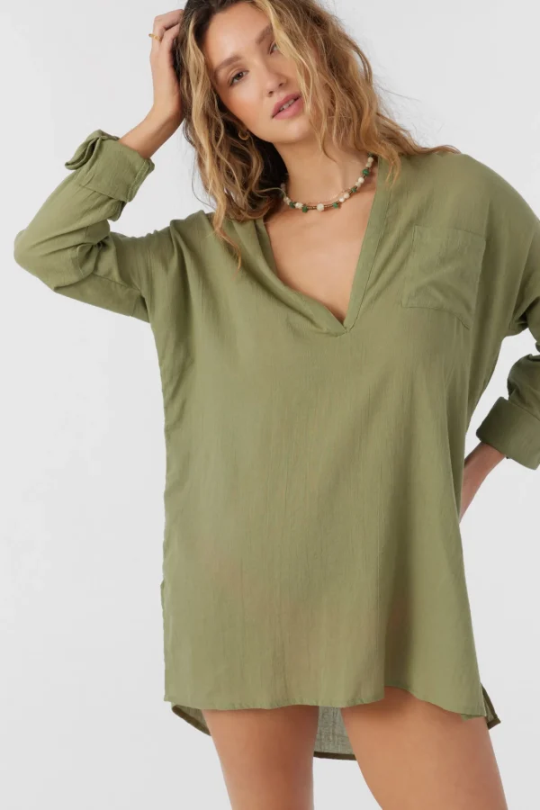 O’Neill Cover-Ups | Dresses^SALTWATER SOLIDS BELIZIN COVER-UP TUNIC OIL GREEN