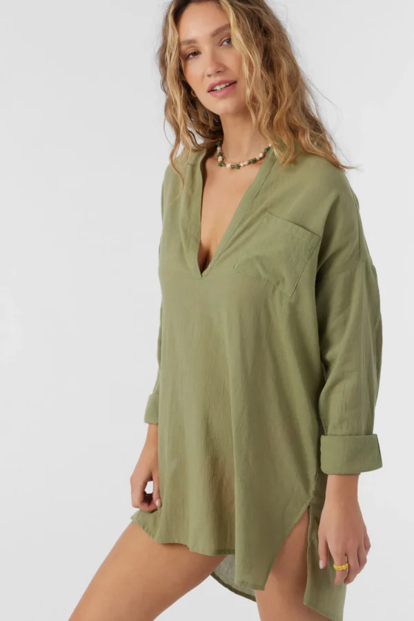 O’Neill Cover-Ups | Dresses^SALTWATER SOLIDS BELIZIN COVER-UP TUNIC OIL GREEN