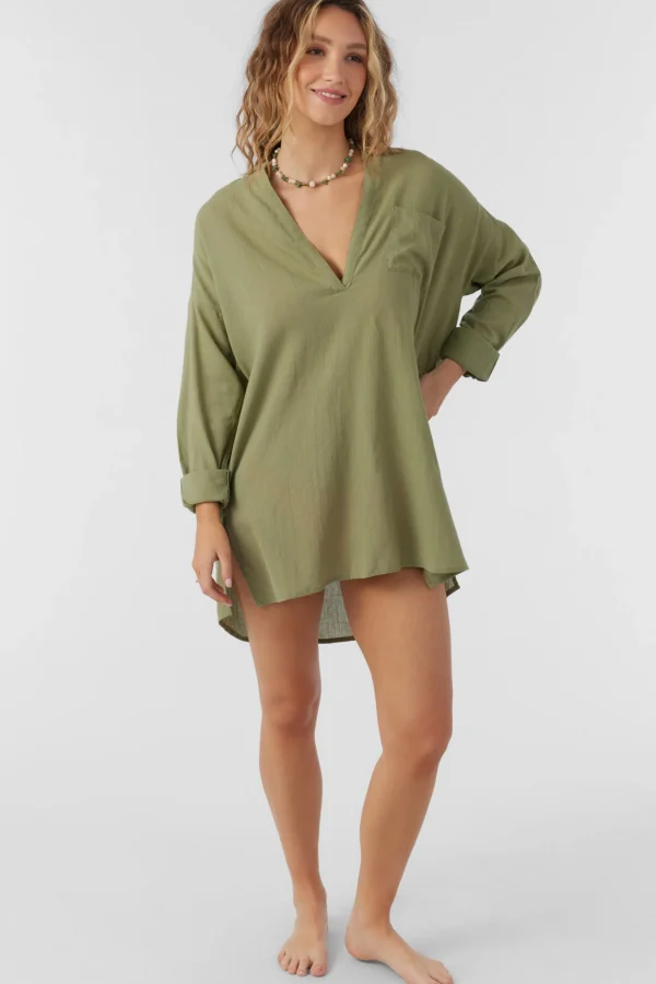 O’Neill Cover-Ups | Dresses^SALTWATER SOLIDS BELIZIN COVER-UP TUNIC OIL GREEN