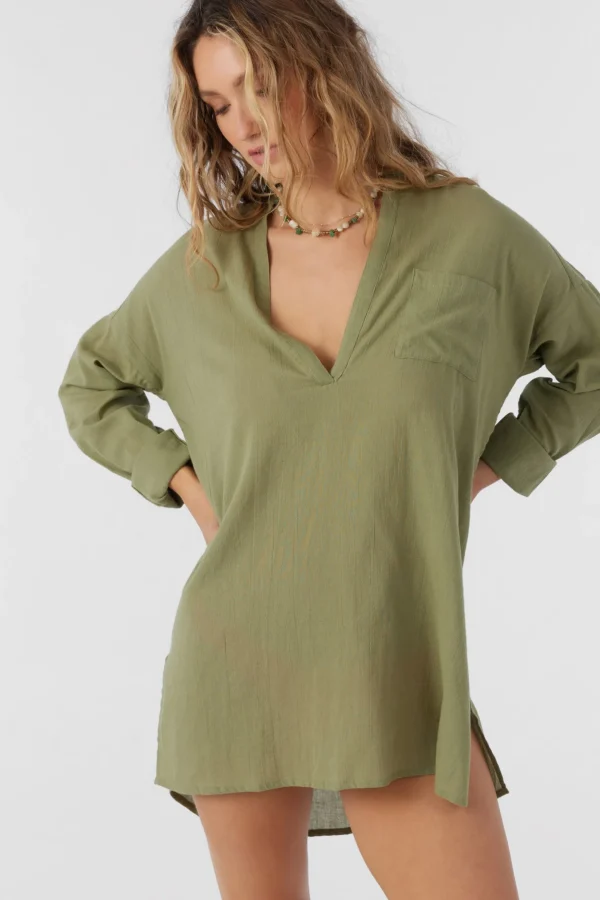 O’Neill Cover-Ups | Dresses^SALTWATER SOLIDS BELIZIN COVER-UP TUNIC OIL GREEN