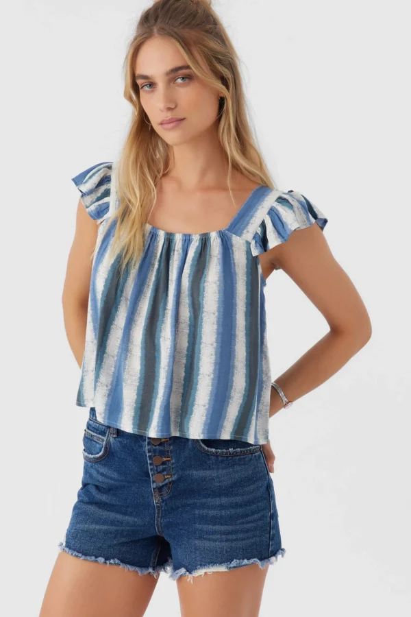 O’Neill Tops^SYNDIE FADE STRIPE RUFFLE SLEEVE TOP SLATE