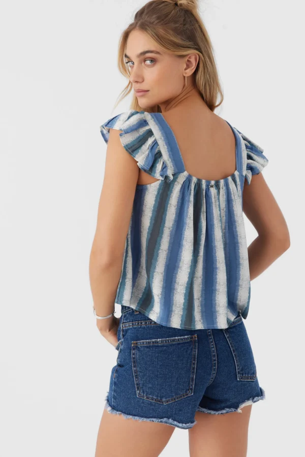 O’Neill Tops^SYNDIE FADE STRIPE RUFFLE SLEEVE TOP SLATE