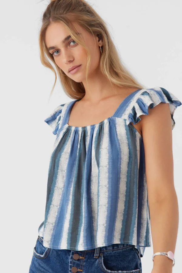 O’Neill Tops^SYNDIE FADE STRIPE RUFFLE SLEEVE TOP SLATE